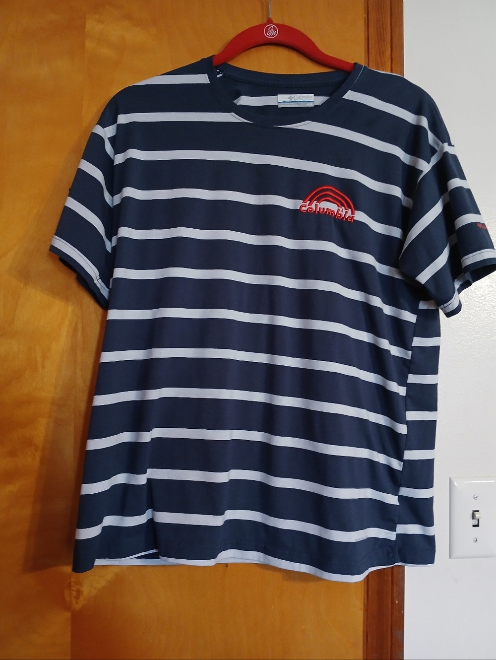 Columbia Navy Blue & White Striped Tee with Red Logo